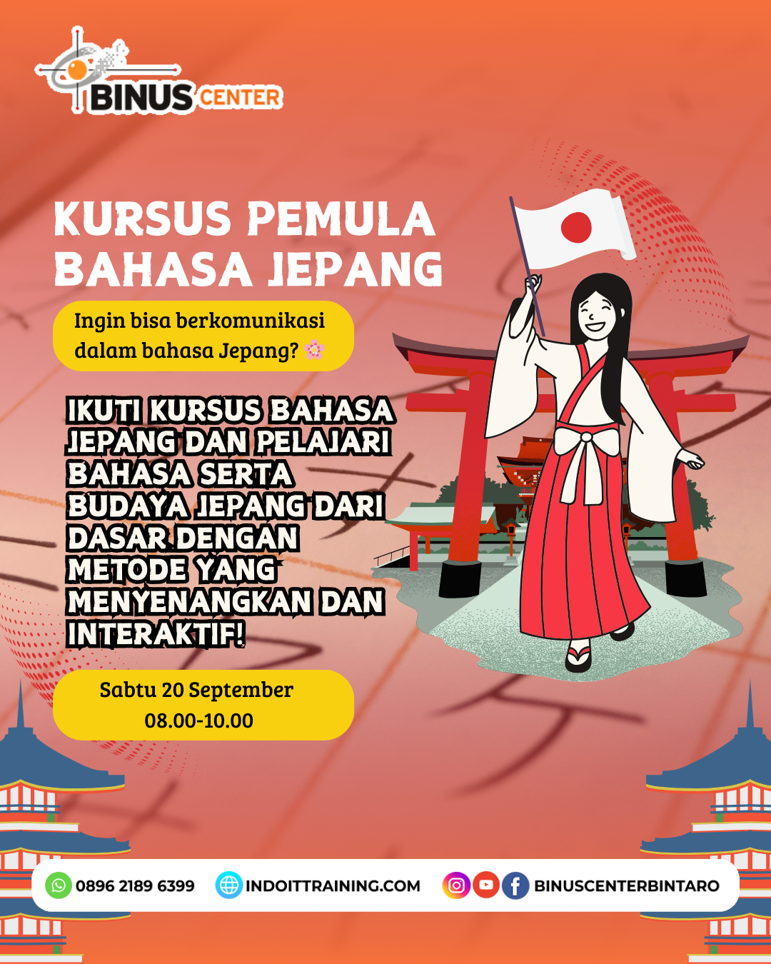 Pelatihan Bahasa Jepang – Pematangsiantar, Lhokseumawe, Metro, Pontianak, Bontang, Palu | Hybrid (Online & Onsite)